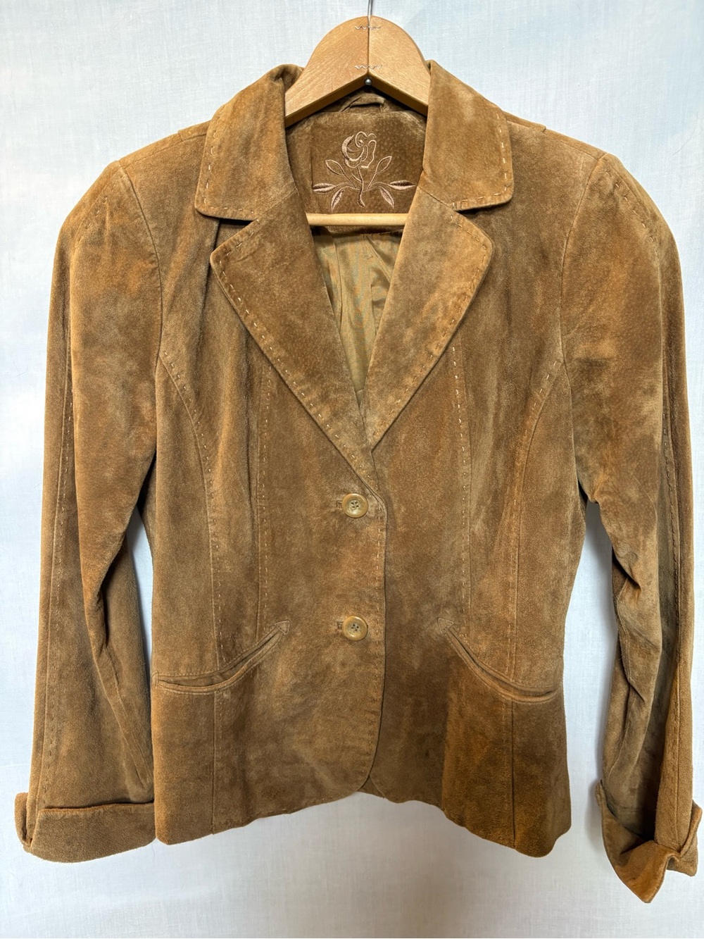 Provence Women’s Suede Button-Front Jacket in Light Brown, Lined Size 8